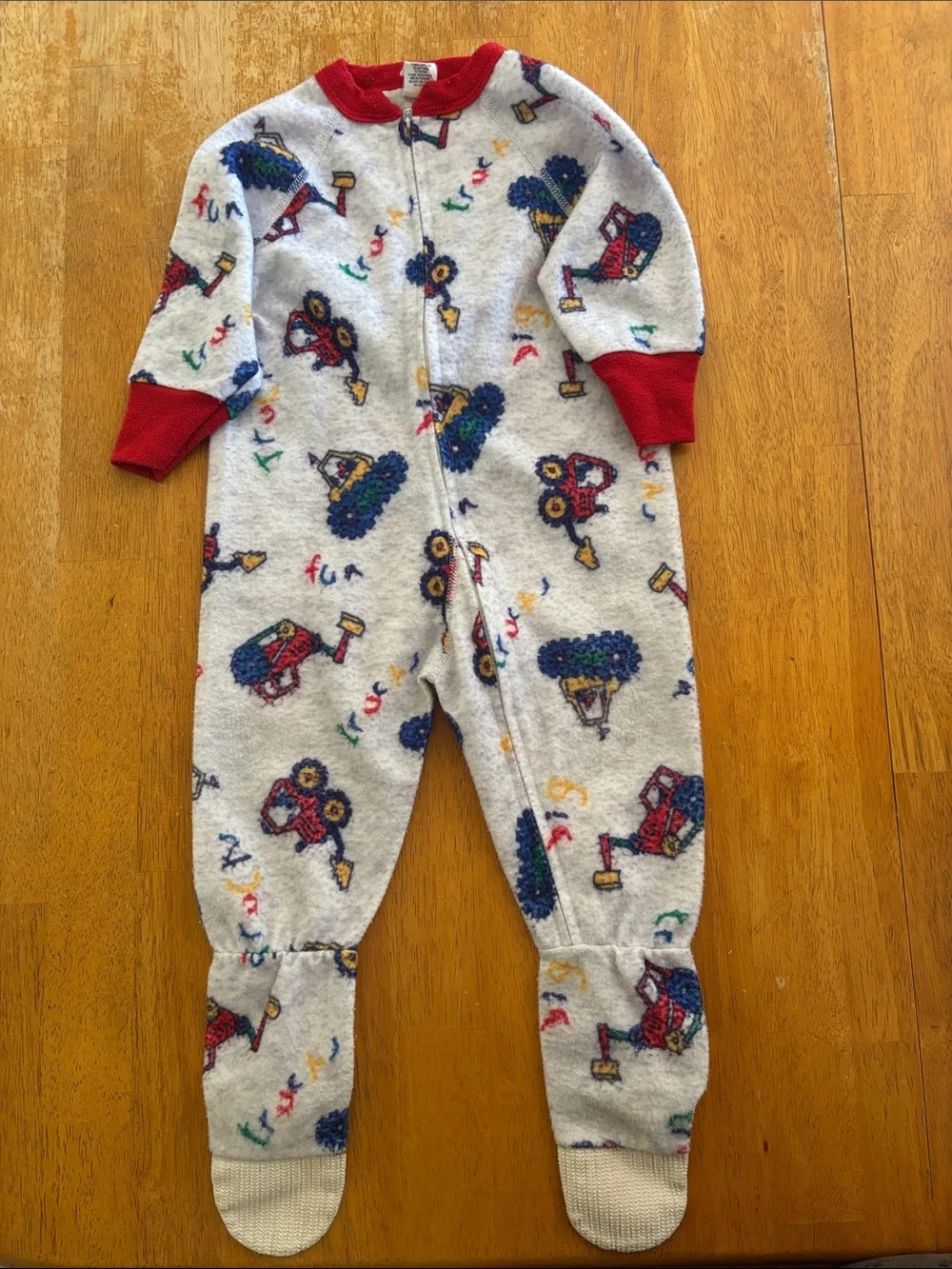 Vintage Screamers Construction Red-Trim Kids One-Piece Footed Pajama 2T